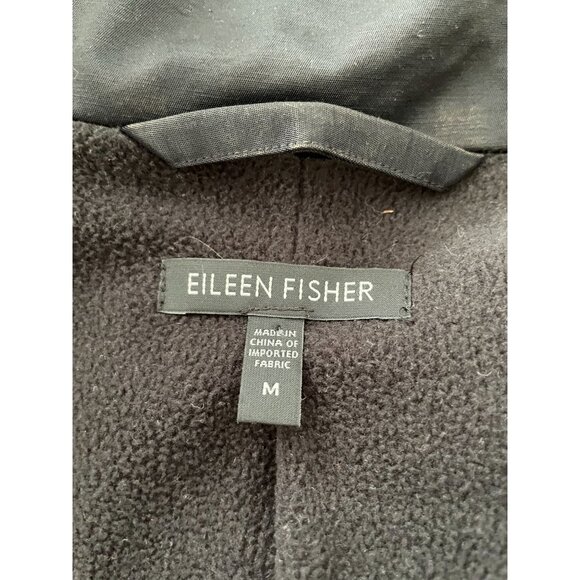 Eileen Fisher Black Weather-Resistant Coat Collar Button zip Closure Micro Liner - Picture 3 of 15